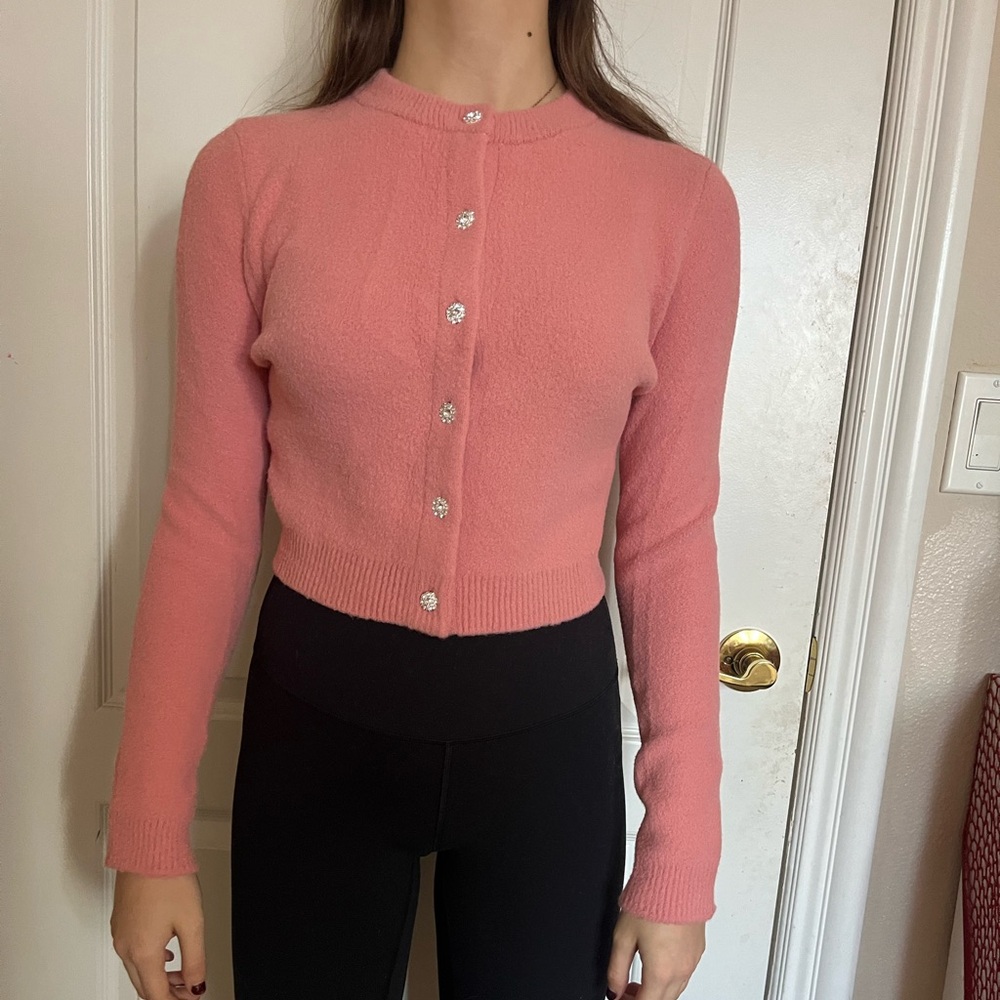 pink button up cardigan